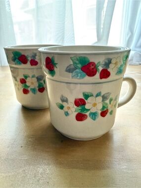 “Berry Blossom” Strawberry Tea Cups - Set of 2 by International Stoneware